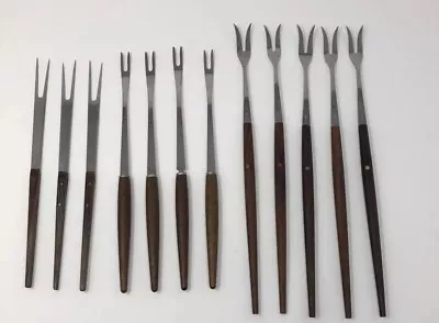 Vintage Stainless Steel Fondue Forks Wood Handles Japan 12 Pcs. • $24