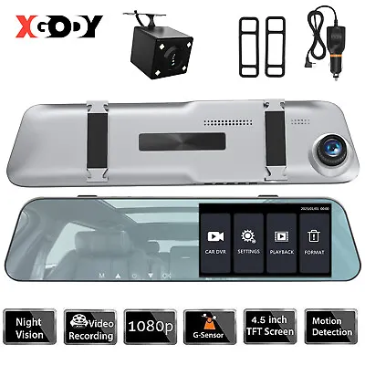 Mirror Dash Camera 1080P Rearview Car DVR Reversing Cam Front And Rear Recorder • $34.79