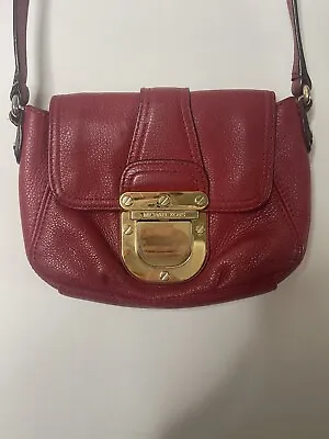 Michael Kors Leather Adjustable Crossbody Push Lock Red Shoulder Bag Purse • $20