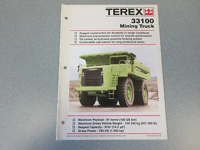 Terex 33100 Dump Mining Truck Literature • $20