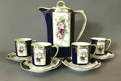 Vintage 9-Piece Noritake(M) Hand Painted White Cobalt Blue Floral Tea Coffee Set • $227.50