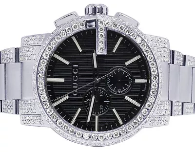 New Full Mens 44MM Gucci 101 G-Chrono Black Dial Diamond Watch YA101204 7.25 Ct • $4299.99