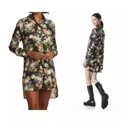 ALICE + OLIVIA Hallie Painterly Floral Shirt Dress In Romance Black Women Size S • $60