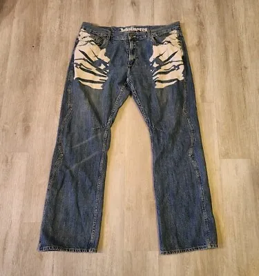 Vintage Baggy Y2k Jeans Men's 40x32 Embroidered Flaming Skull Y2k Hip Hop Cyber • $59.95