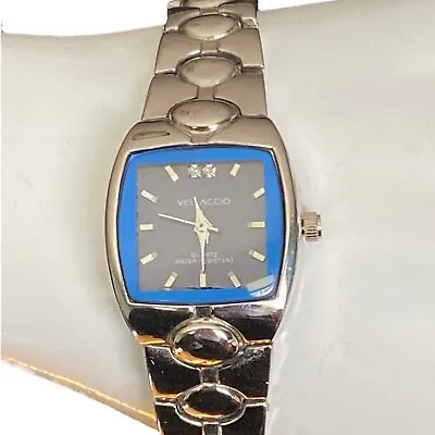 Vintage Blue Vellaccio Wristwatch Ladies Silver-tone Watch 87 • $10.99