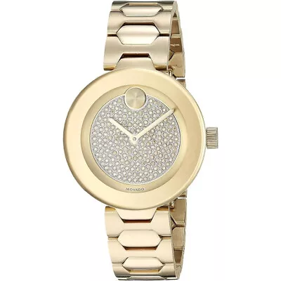 New Movado Bold Crystal Pave Yellow Gold Tone Bracelet 32mm Trend Watch 3600492 • $289