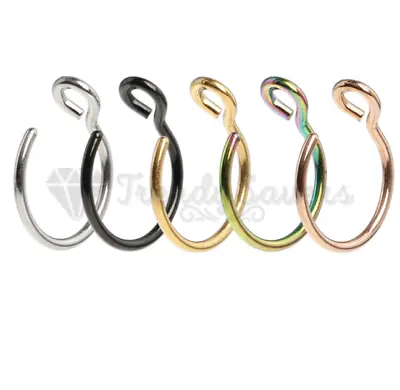 £3.99 • Buy 5Pcs Lip Fake Nose Rings Silver Gold Black Faux Septum Ring Clip On No Piercing