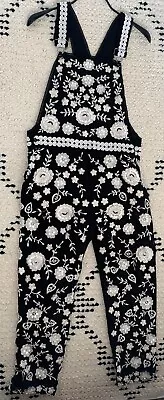 Needle & Thread Embroidered + Beaded Black & White Dungarees Size 10 • £65