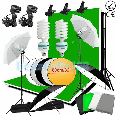 Studio Photo White Black Green Screen Backdrop Light Stand Umbrella Lighting Kit • £126.99