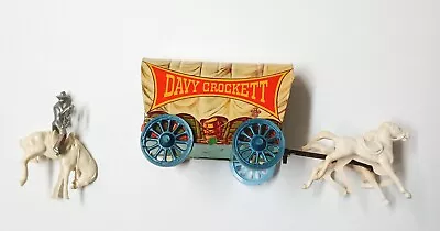 Davy Crockett Vintage US Metal Toy Co Tin Covered Wagon W/ Horses & 1 Soldier • $30