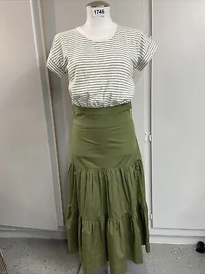 Veronica Beard Jeans Sz S Medium Green Striped Tiered Midi Dress 100%Pima Cotton • $74.99