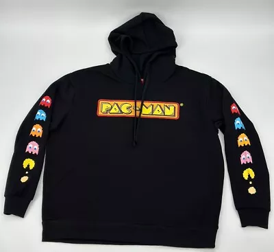 Pac-Man Hoodie Women’s 1X Spelled-Out Black Graphic Retro Game Pullover New • $28.88