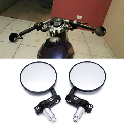 Black Foldable 7/8  Handle Bar End Side Mirrors For Bobber Clubman Cafe Racer • $19.86