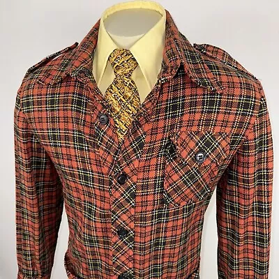 Vtg 60s 70s Leisure Suit Jacket Blazer Coat Plaid Disco Groovy Mod Mens Large • $79.99