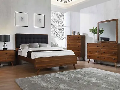 Mid Century Modern Bedroom Furniture - Walnut Brown 5 Piece Queen King Set IA7E • $1964.72