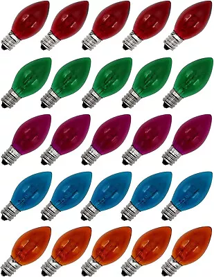 25 Pack C7 LED Transparent Multicolor Replacement Light Bulbs For Christmas • $18.99