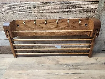 Rustic Solid Oak Towel / Pot Holder & Shelf Wall Mounted For Kitchen Or Bathroom • $27.89