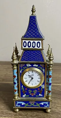 Vtg Chinese Cloisonne Enamel Brass Shelf Mantel Tower  Quartz JM Clock • $49.95