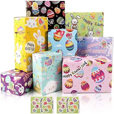 MAMUNU Easter Wrapping Paper 8 Sheets Wrapping Paper With Stickers Easter • £9.78