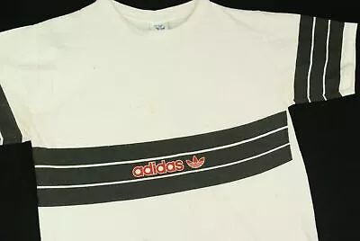 Vintage 80s Adidas Trefoil Striped T Shirt White Black Hip Hop Rap Mens M Jersey • $39.99