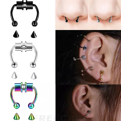 Magnetic Nose Rings Fake Non-Piercing Titanium Steel Womens Mens Body Jewelry • $3.57