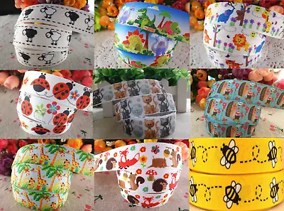 ✜ 1 Metre Animal Grosgrain Ribbon Various Widths Cake Bow Hair Dummy Clips ✜ • £1.45