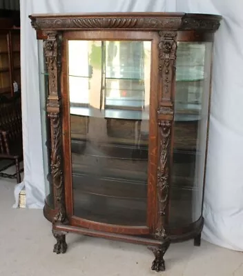 Antique Carved Oak China Cabinet – Original Finish • $3975