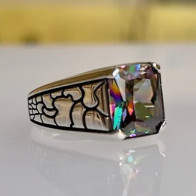 Men's Ring 925 Sterling Silver Turkish Jewelry Mystic Topaz Stone All Size • £38.45