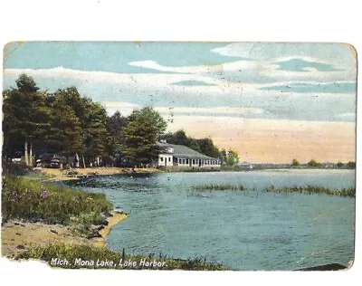 C1910 Mona Lake Lake Harbor Muskegon Michigan MI Postcard • $4.99