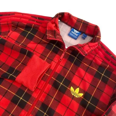 RARE Vtg Men's Red Adidas Originals Firebird Plaid Checkered Track Jacket READ • $60