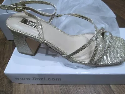 Linzi Shoes Liliana Gold Glitter Crossover Slingback Block Heeled Sandal • £12.95