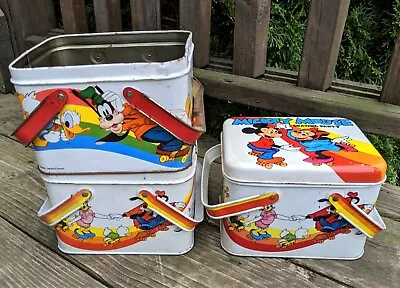 WALT DISNEY Productions Mickey Minnie Mouse SKATING PARTY Picnic Tin Lunch Boxes • $44.99