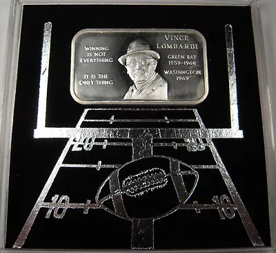 RARE Vince Lombardi One OZ  .999 Fine Silver Within Football Field Display • $237