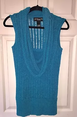 MY FAVORITE THINGS Colleen Lopez Cowl Neck Teal/Blue Sleeveless Sweater Sz M • $11.25