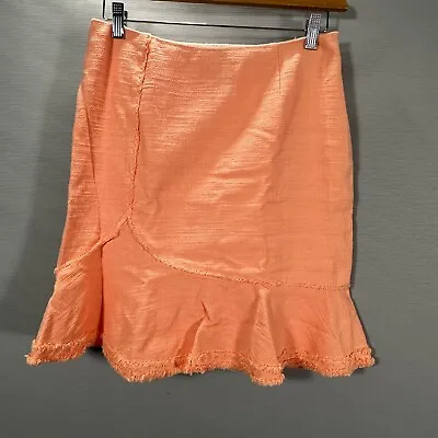 Classiques Entier Skirt Womens 10 Petite Orange Cotton Lined Side Zip Fringe Hem • $15.99