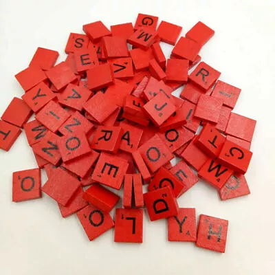 Wooden Scrabble Tiles Red Complete Set Color Crafts Pendant Spellings Alphabets • $7.99