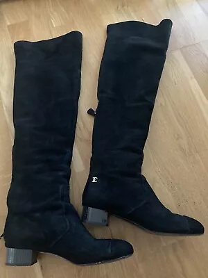 Chanel Knee High Suede Boots Black Eu 38.5 • £215