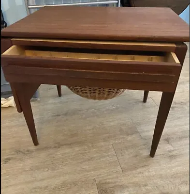 Danish Teak Sewing Table By Johannes Andersen 1960s. • $450