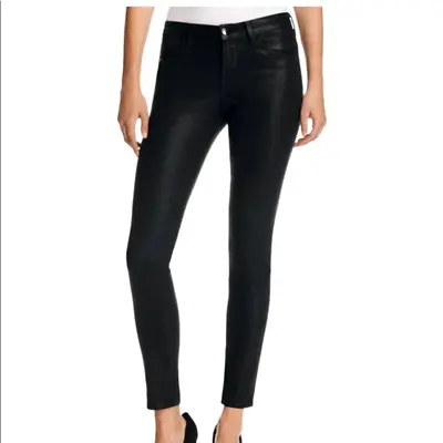 J Brand Super Skinny Coated Black Jeans Women Size 26 5 Pocket Design Mid Rise • $35