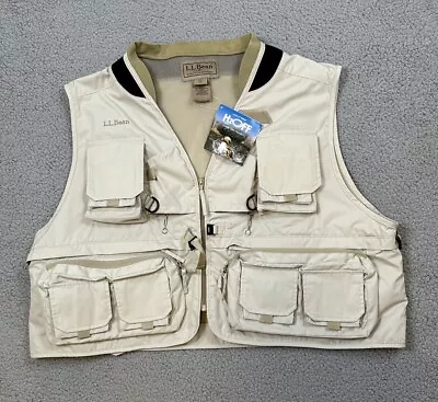 NEW LL Bean Cargo Vest Men's XXL Beige Safari Utility Photography Outdoor H2OFF • $49.99