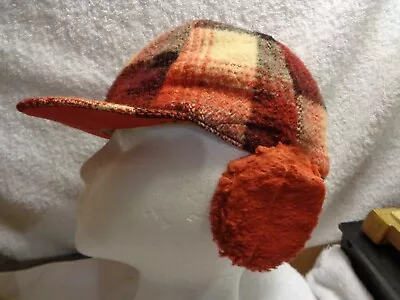 Vintage Artic King Wool Plaid Red/Black Hunting Hat Cap With Earmuffs SZ 6 7/8 • $24