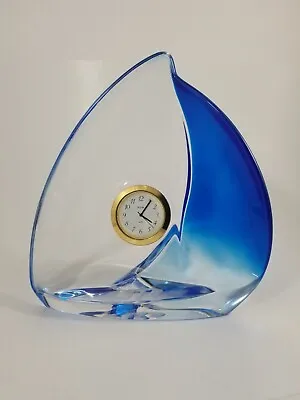 Vtg Hoya Sailboat Bulova Clock Crystal Art Glass Cobalt Blue/Clear Japan Mvmnt • $14