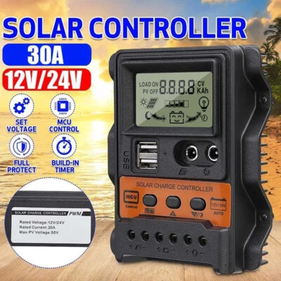 £11.99 • Buy PWM Solar Panel Battery Charge 30A Controller 12V/24V LCD Regulator Dual USB