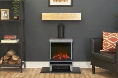 Silver Grey Electric Stove Fire Oak Beam Shelf Flame Led Logs Freestanding Bnib • £249.99