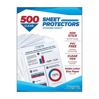 Integrity 500 Pack Clear Sheet Protectors 8.5 X 11 Inch Page Protectors For ... • $24.21