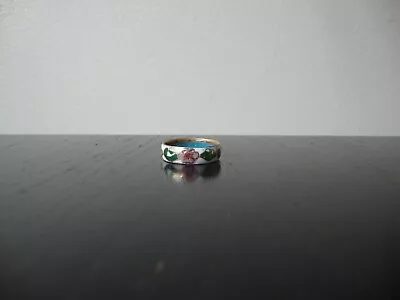 Vintage Chinese Cloisonne Colorful White Enamel Flower Chintz Bronze Ring Sz 8 • $10.99