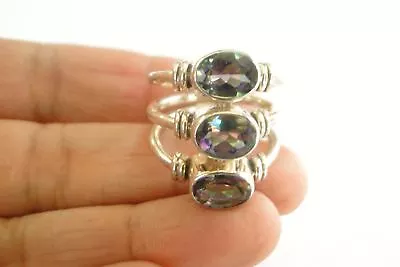 Mystic Topaz Trio 3-Stone Statement 925 Sterling Silver Ring Size 7 • $69