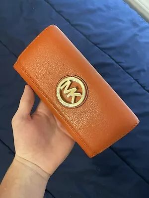 New Michael Kors Orange Poppy Jet Set Leather Large Quarter-Zip Wallet • $20