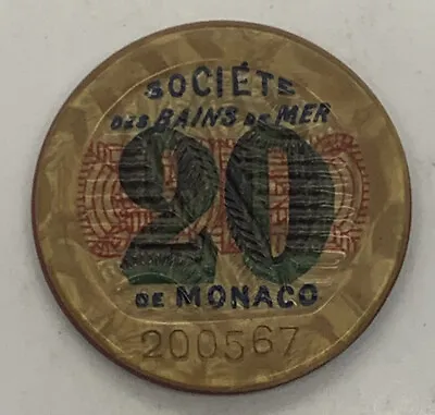 Societe Des Bains De Mer 20 MCF Jeton Casino Chip 30mm Brown Monte Carlo Monaco • $31.49