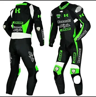 Men's Kawasaki Ninja Motorcycle Motorbike Cowhide Leather Racing Ce-rated Suit • £451.24